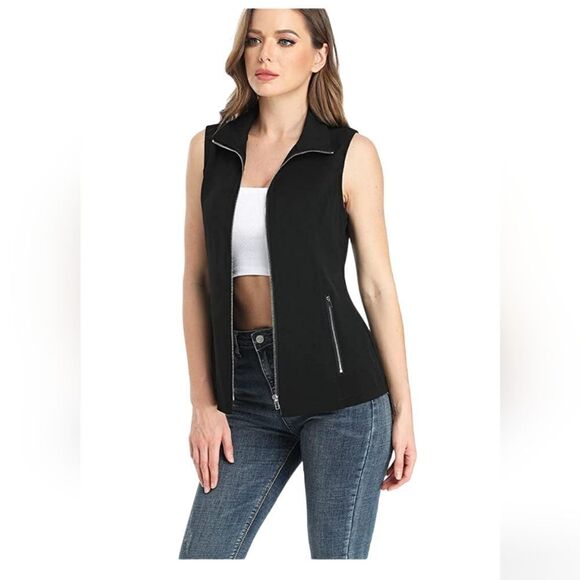 Zip Up Vest Casual Utility Outdoor Sleeveless Jacket with Pockets Black Size 2X - Picture 2 of 11
